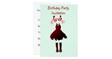 birthday party invitation  anime girl zazzle