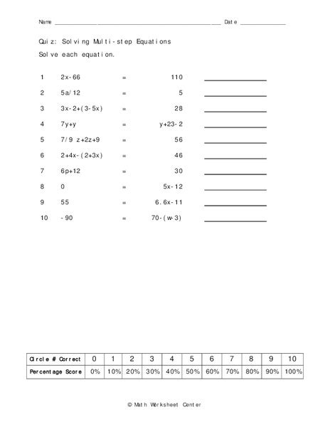 solving multi step equations worksheet   grade lesson planet