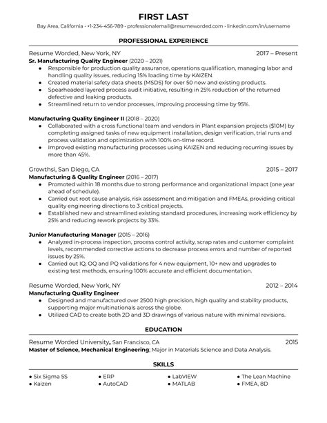 manufacturing production manager resume    resume worded