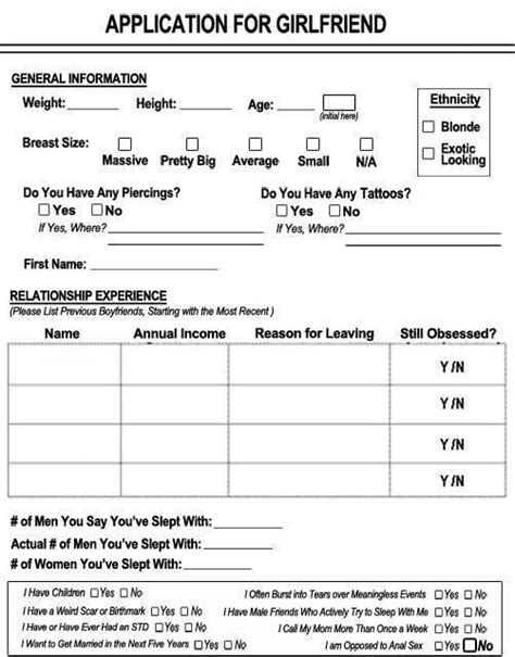 Girlfriend Application Form Xd Pinterest Girlfriends