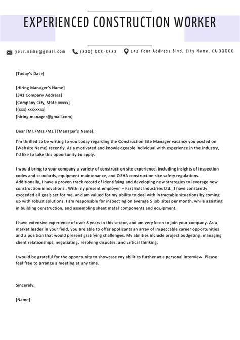 construction cover letter example and writing tips resume genius