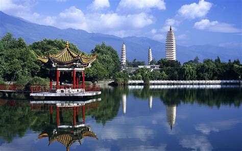 chinesische landschaft ein pavillon auf dem park lake  hd hintergrundbilder hd bild