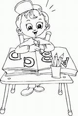 Desk Sitting Schoolboy Coloring Gif sketch template