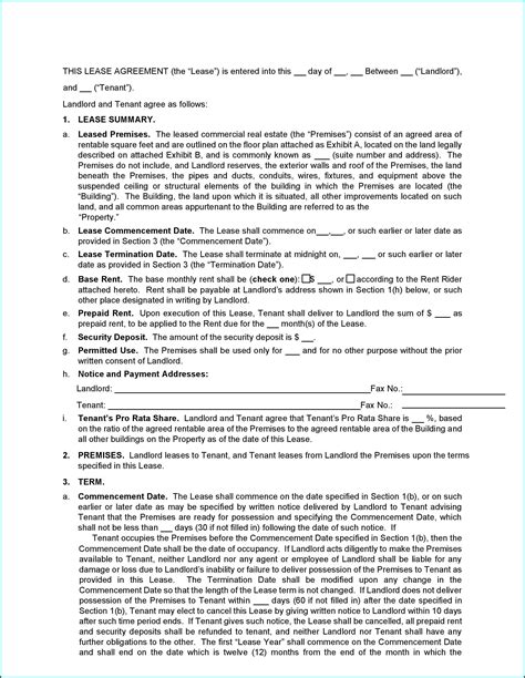 commercial lease agreement form florida form resume examples