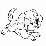 Puppy Coloring Outline Dog Cartoon Cute Joyful Jumping Kids Vector Pets Book sketch template