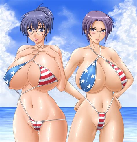 rule 34 american flag bikini bikini blush breasts flag print glasses huge breasts midriff