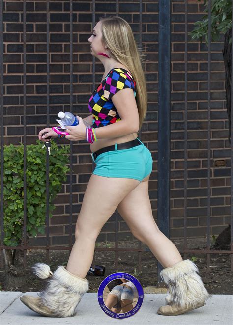 slightly chubby teen bubble ass in booty shorts and furry boots 2013 music fest ii