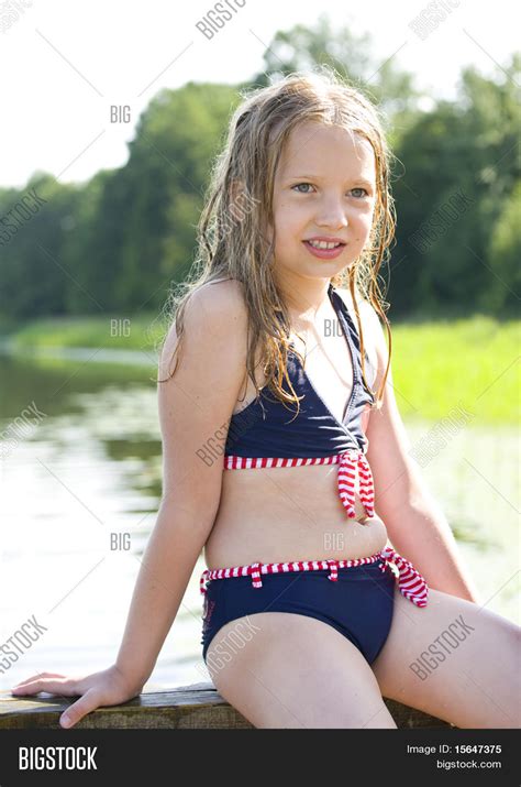 beautiful young girl swimsuit lake image photo bigstock