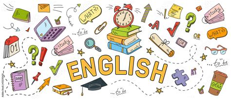 english language learning concept vector illustration doodle