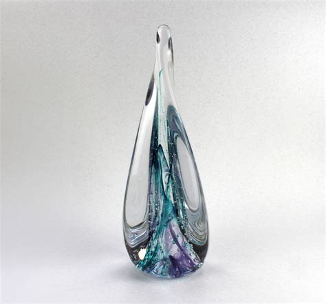 Large Teal Green And Purple Hand Blown Glass Sculpture One Of A Kind