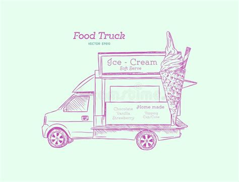 ice cream truck vector hand drawn illustration stock vector