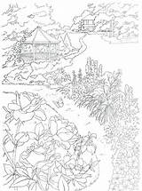 Coloring Pages Country Scenes Adults Biology Color Garden Gazebo Beautiful Book Printable Adult Colouring Dover Books Dreamy Publications Scenery Sheets sketch template