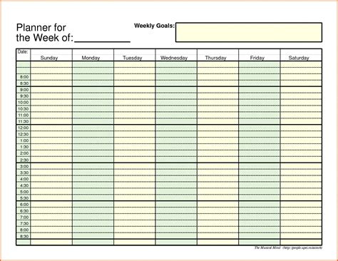 template  day working week   hour timeslots calendar