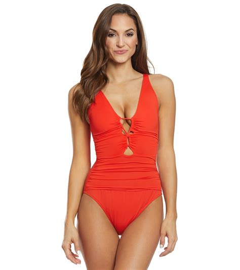 lauren ralph lauren beach club solids slimming fit loop front  piece swimsuit  swimoutlet