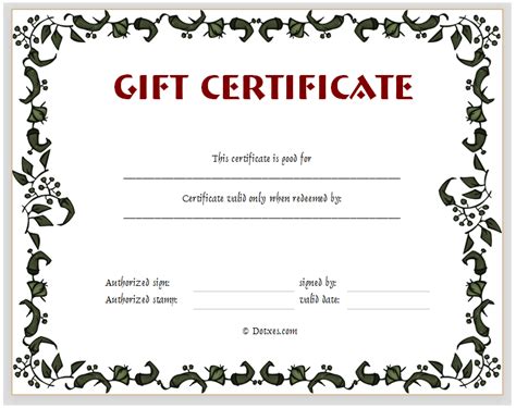 blank gift certificate template gift certificate templates