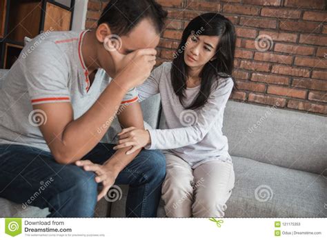Wife Comforting Sad Husband Stock Image Image Of Helping Marriage