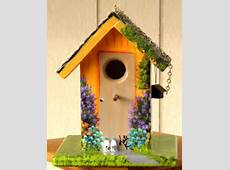 Hand Painted Bird House Orange with Colorful by BirdhouseBlessings
