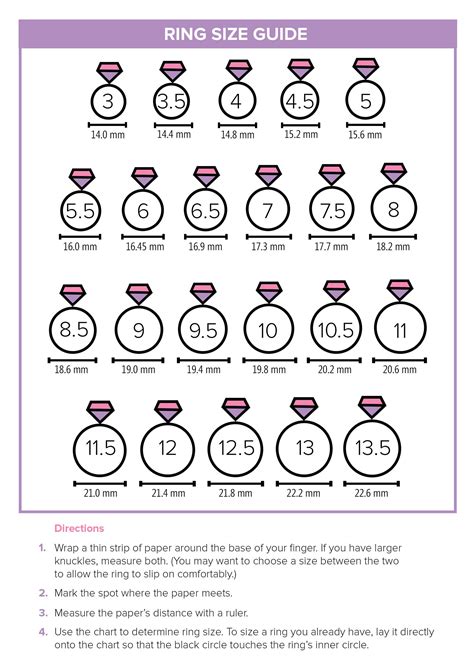 find  ring size  home   handy chart wedding