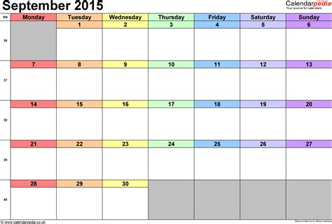 calendar september 2015 uk with excel word and pdf templates