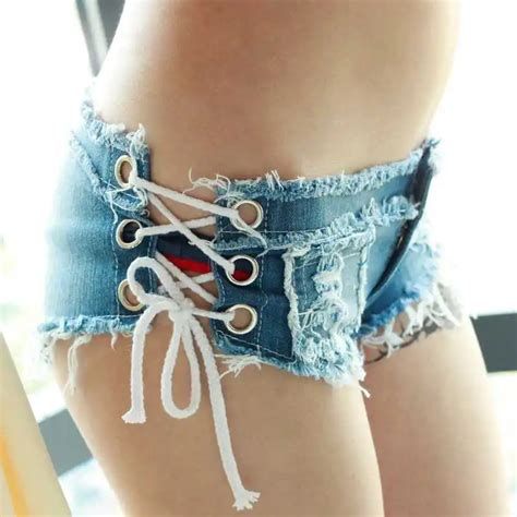 2016 sexy nightclub girls low waist denim thong shorts micro mini jeans