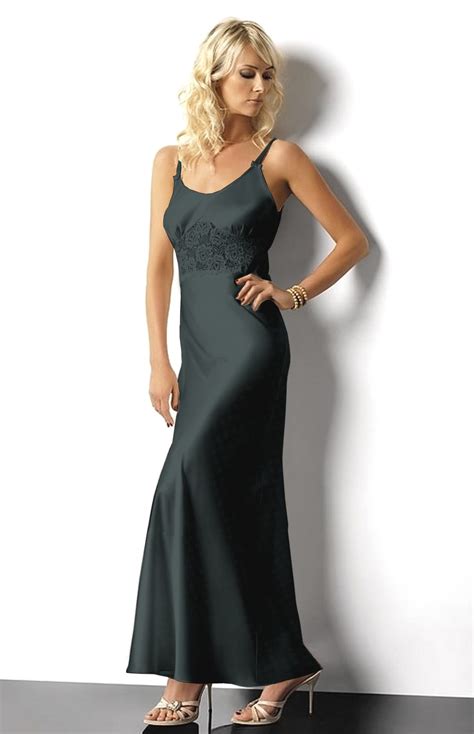 Long Black Satin And Lace Nightgown Diane W00968n Idresstocode