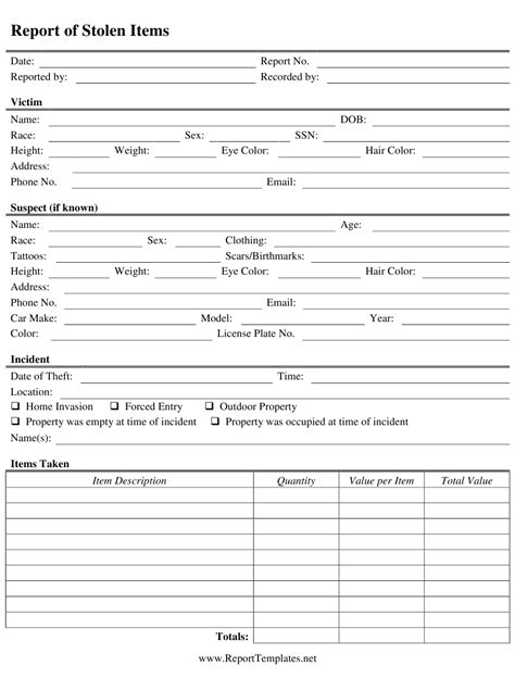 stolen item report template download printable pdf