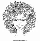 Coloring Girlish Uncolored Vector Face Adult Book sketch template