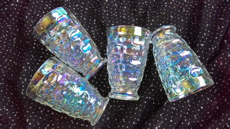 1950s Set Of 4 Federal Glass Yorktown Iridescent Footed Tumblers By