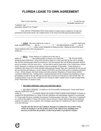 florida rental lease agreement templates