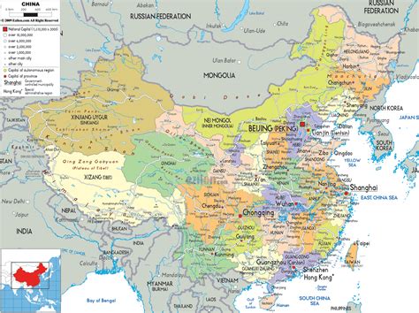 detailed political map  china ezilon maps