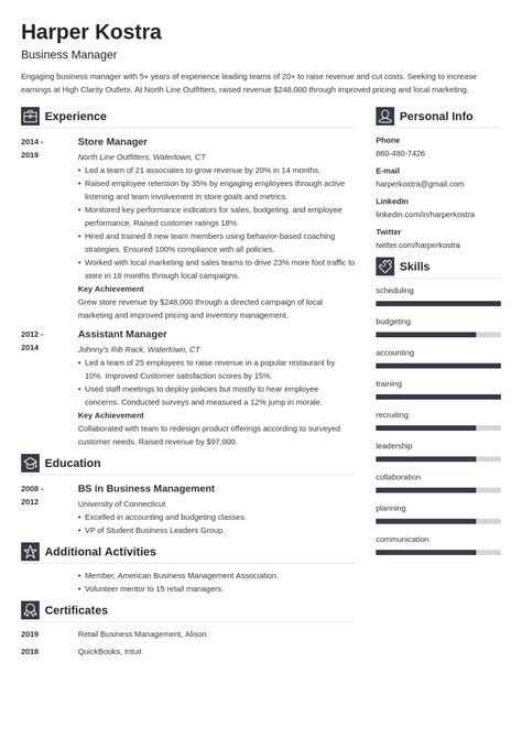 business manager resume  guide