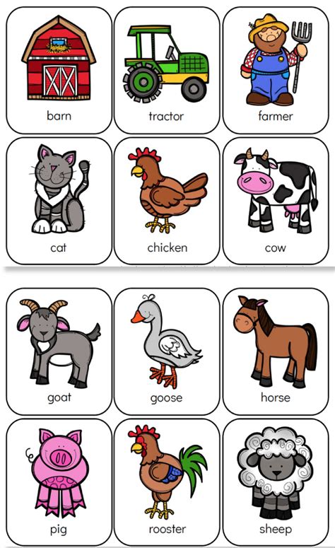 printable farm animal flash cards