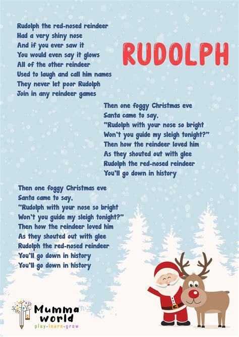 rudolph  red nosed reindeer lyrics printable