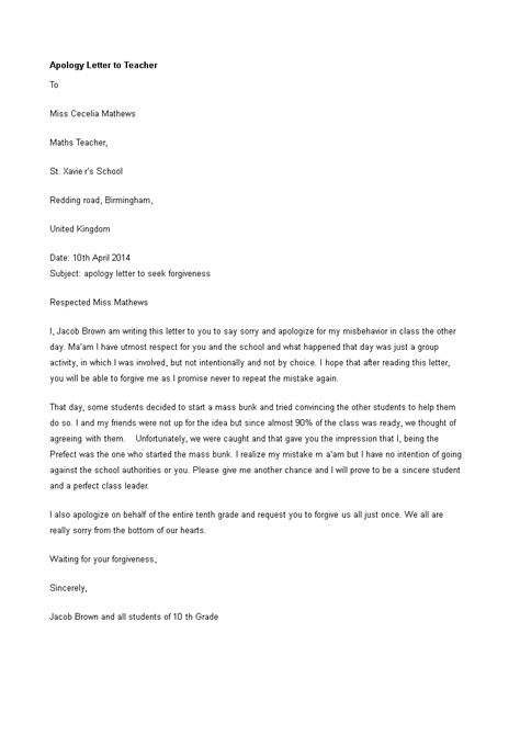 letter  apology  teacher templates  allbusinesstemplatescom