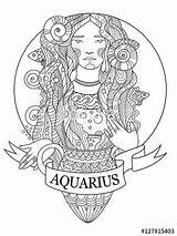 Coloring Aquarius Zodiac Sign Book Pages Vector Adults Adult Illustration Signs Colouring Choose Board Color Tattoo Stock sketch template