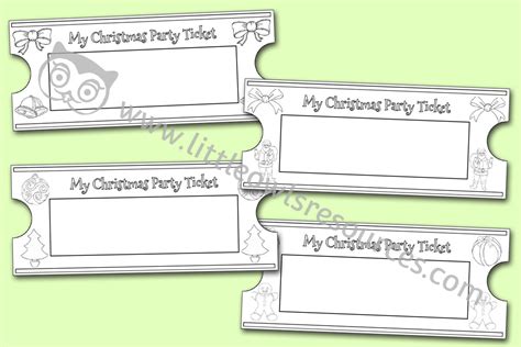 christmas party ticket printable early yearsey eyfs resource