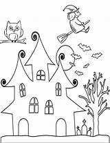 Halloween Coloring Pages Printable Kids House Spooky Witch Flying Printables Easy Page2 Houses Page1 Pumpkin Haunted Thehousewifemodern Theme sketch template