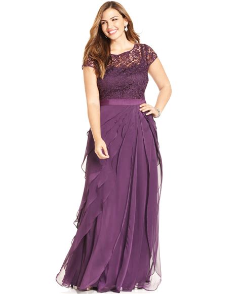 Lyst Adrianna Papell Plus Size Cap Sleeve Lace Tiered Gown In Purple