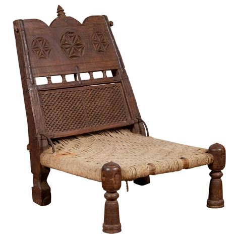 antique indian rustic  seat wooden chair  carved