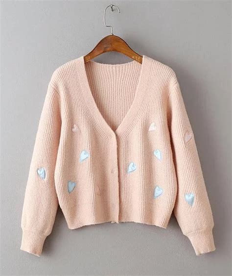 long sleeve pink heart embroidery knitted cardigan fashion knit