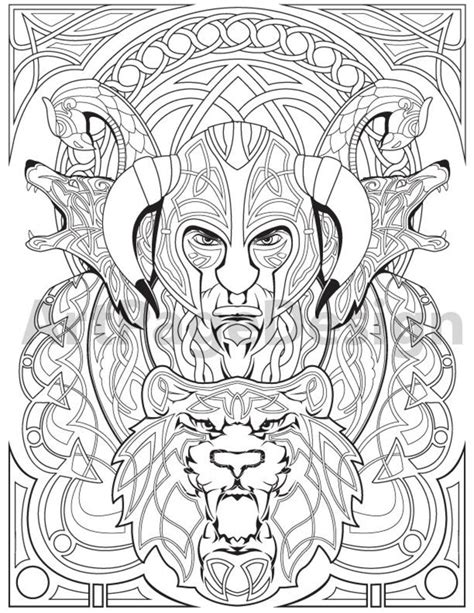 viking warrior celtic pattern coloring pages  adults etsy