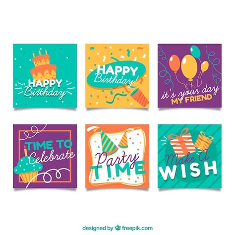 vector small birthday cards collection