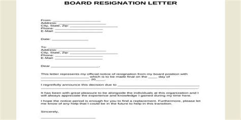 sample board resignation letter format assignment point