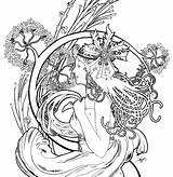 Coloring Pages Mucha Alphonse Nouveau Book Adult Tattoo Garden Through Color Colouring Girl Patterns Deviantart Printable Beautiful Teachers Google Adults sketch template