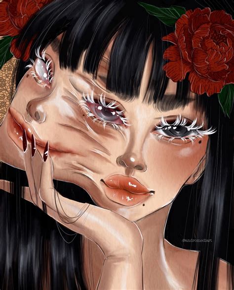 faced creepy girl anime art print junji ito inspired etsy