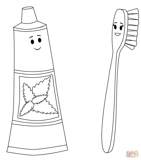 toothpaste  toothbrush characters coloring page  printable