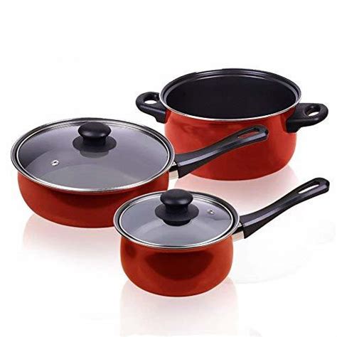 lufeiya cookware set  piece nonstick stainless red cooking pot wok pots  pans frying pan