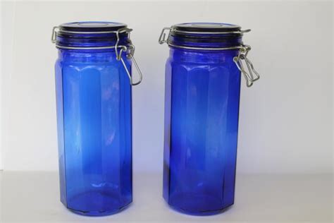 80s 90s Vintage Cobalt Blue Glass Kitchen Canisters Tall French
