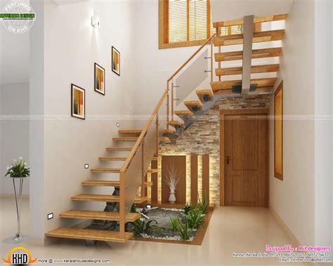 stair design wooden stair kitchen  living kerala home design  floor plans
