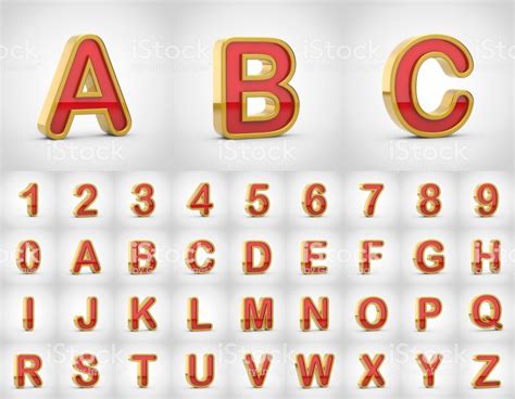 red  gold alphabet letters uppercase  render  red font